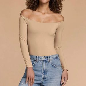 NUUDS off the shoulder bodysuit- color: oat